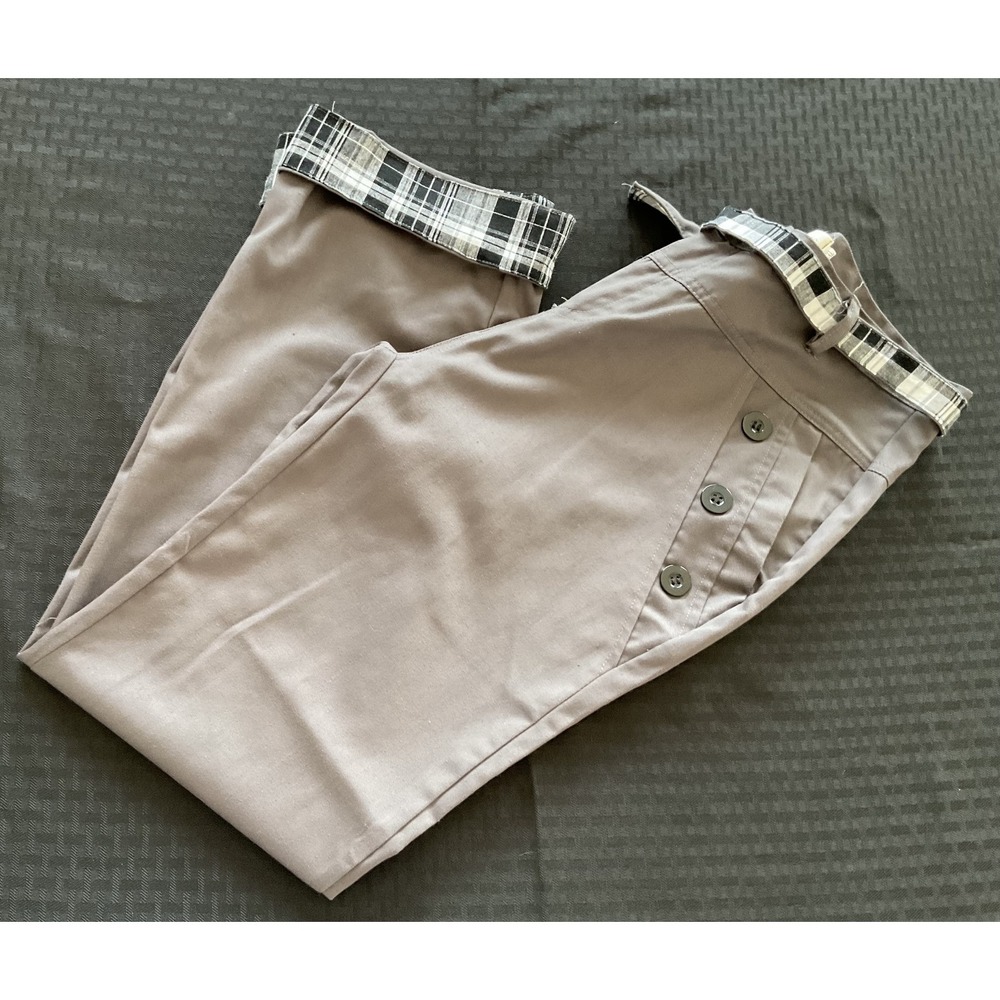 Msz Homme Pants Women's 2XL Gray Button Pocket‎ Plaid Trim Casual Trousers XXL